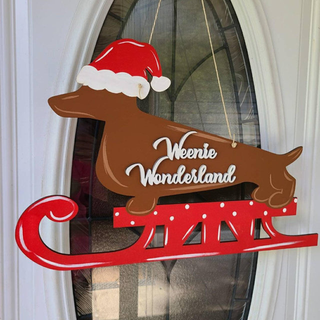 Weenie wonderland, Christmas dog signs, weenie dog door hangers
