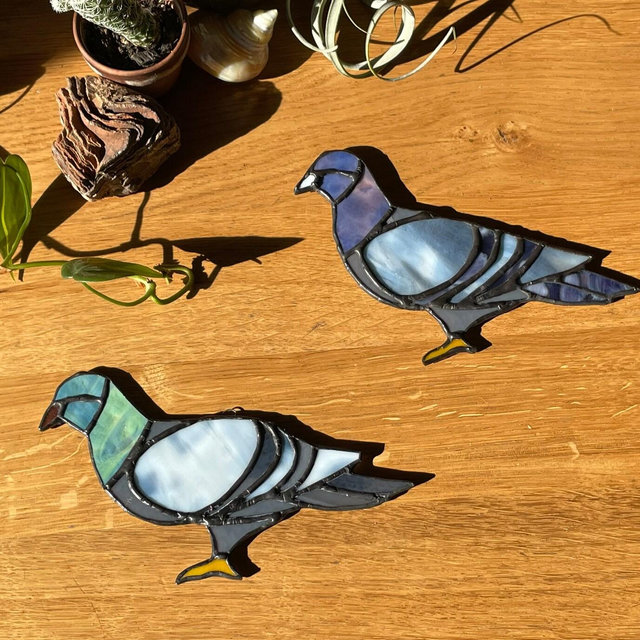Handmade Stained Glass pigeon bird Sun Catcher Window Hanging New York city Chicago gift idea animal