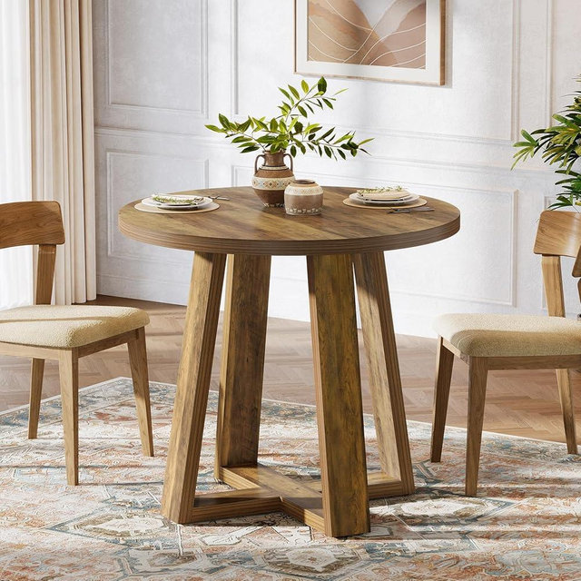 Tribesigns Small Round Dining Table for 2-4 People, 31.5 Inches Farmhouse Kitchen Table for Small Space, Dining Room, Kitchen, Apartment, Rustic Brown