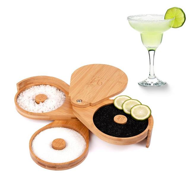 Vaisoeny Margarita Salt Rimmer Set, Bamboo Salt Rimmer for Cocktails with 6 Juices Sponges and 4 Anti-slip Mats, Bloody Mary, Manhattan salt rimmer for Bar and House Party.