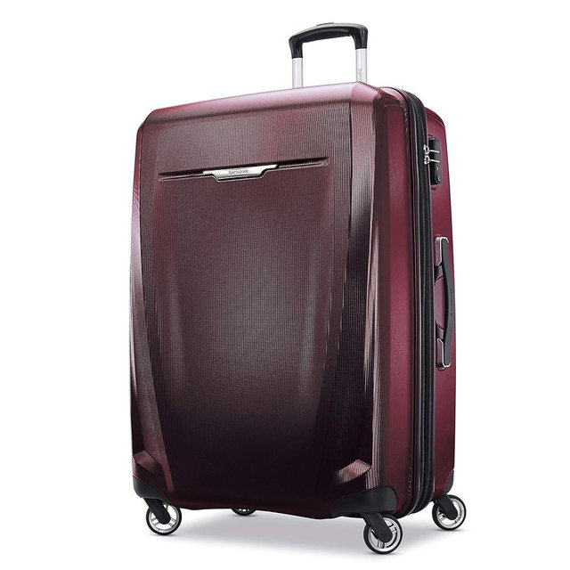 Samsonite Winfield 3 DLX Hardside Expandable Luggage with Spinners, Burgundy, Checked-Large 28-Inch