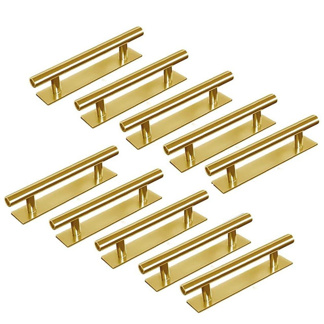 DBTHTSK 10 Pack Self-Stick Push Pull Helper ABS Plastic Wardrobe Handle Instant Cabinet Drawer Furniture Handles (Gold)