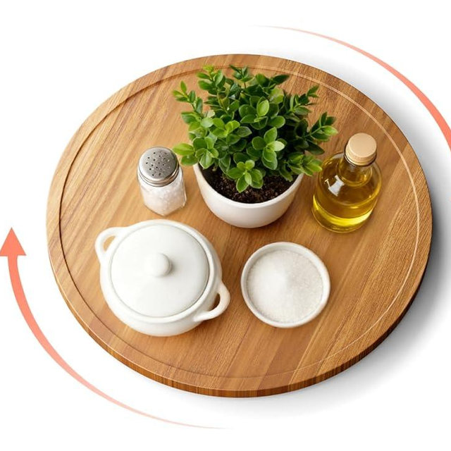 GOCITAU 12" Acacia Wood Lazy Susan Turntable Organizer for Table Top, Round Wooden Lazy Susan Storage for Cabinet Countertop Pantry, Decorative Tray for Kitchen Bathroom Decor Coffee Bar Accessories