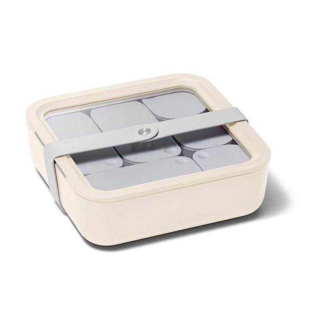 Caraway 10-Cup Square Glass Food Container w/ Lid, Cream