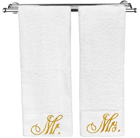 Modern Designs Pro Mr. and Mrs. Gifts - Couple Embroidered Washcloth Towels - Anniversary,Wedding,Engagement Gifts (2 Pack - Mr. & Mrs Washcloths)