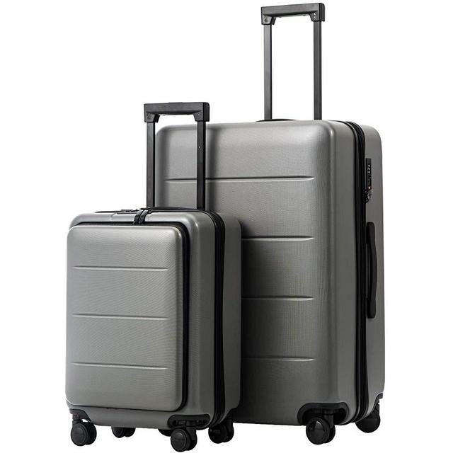 COOLIFE Luggage Suitcase Piece Set Carry On ABS+PC Spinner Trolley with pocket Compartmnet(Titanium gray, 2-piece Set)