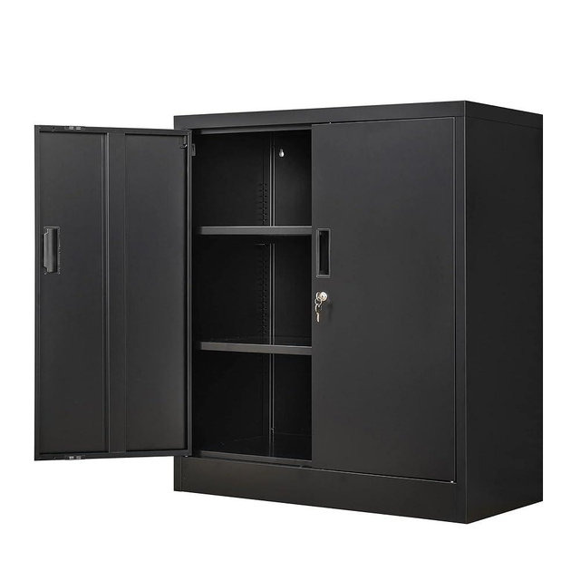 Wanfu Metal Storage Cabinet, 36.2" H Locking Storage Cabinet with Adjustable Shelves for Garage, Home, Office, Utility Room-Black