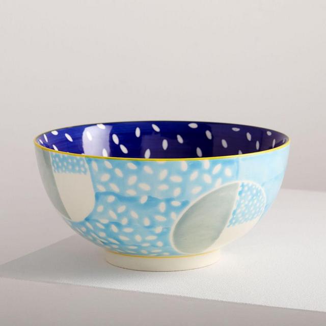 Hand-Painted Pattern Pop Bowl, Large, Light Pool, Festive Shapes