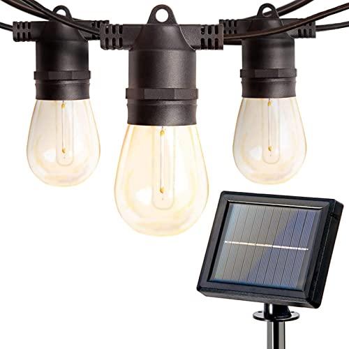 Addlon 27FT Solar String Lights Outdoor, LED Solar Café Patio Lights, Porch Market Light, Waterproof & Shatterproof, With Vintage Plastic Edison Bulbs, Create Cafe Ambience On Your Garden, Warm Yellow