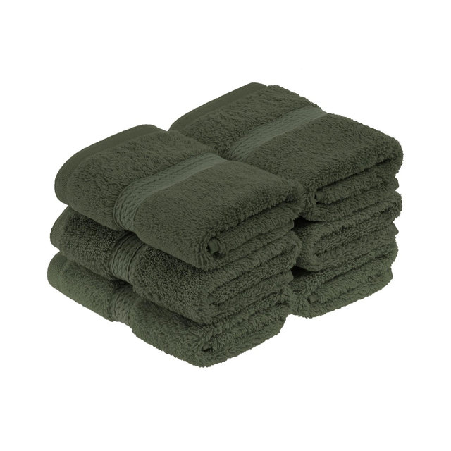 Solid Luxury Premium Cotton 900 GSM Highly Absorbent 6 Piece Face Towel/ Washcloth Set, Forest Green by Blue Nile Mills