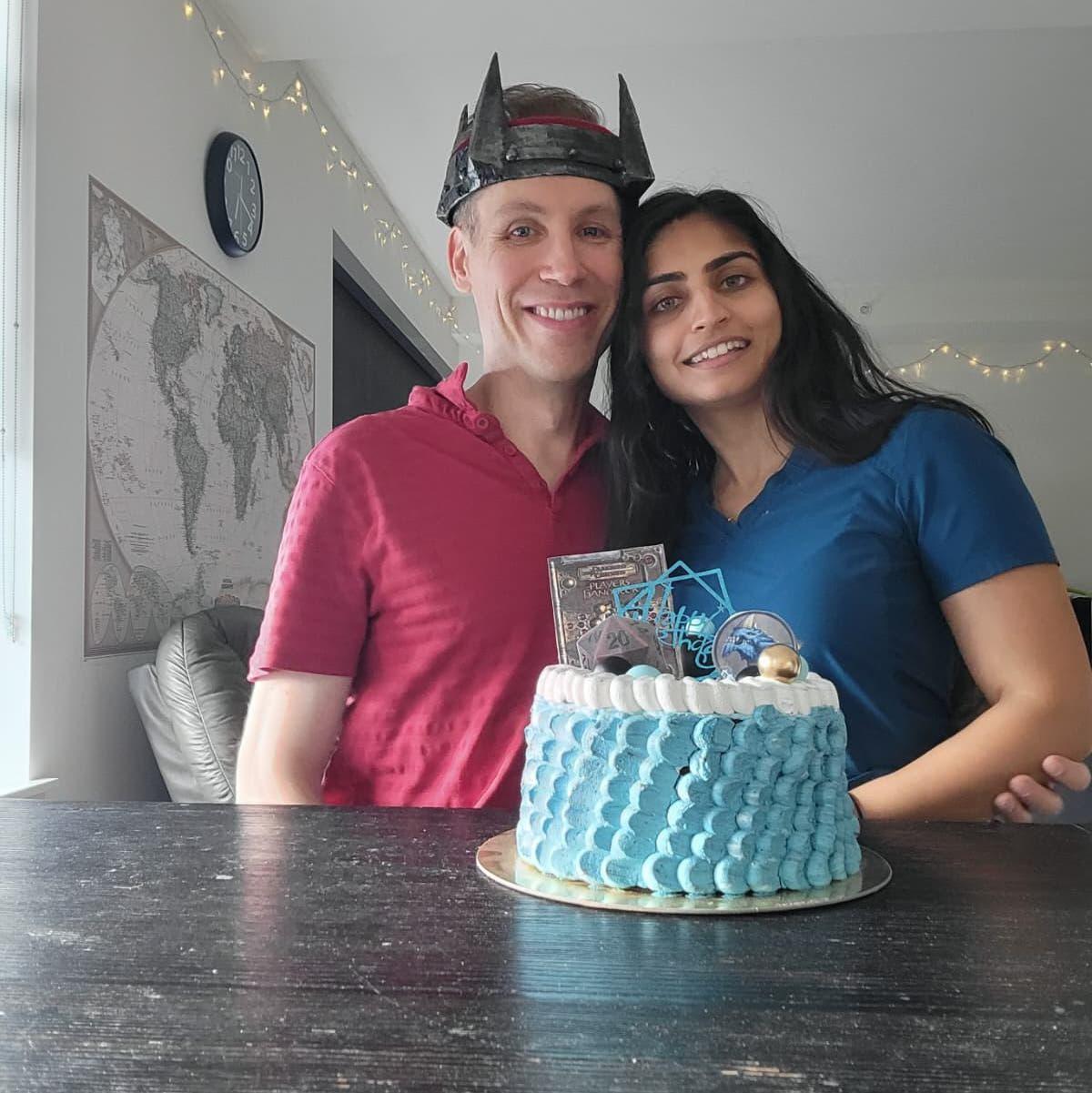 Our first birthday celebration together. Troy got a Dungeons & Dragons themed cake!