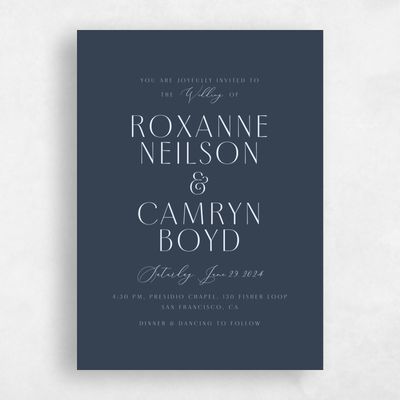 Grayed Navy, Blue Wedding Invitation - Paloma Portrait