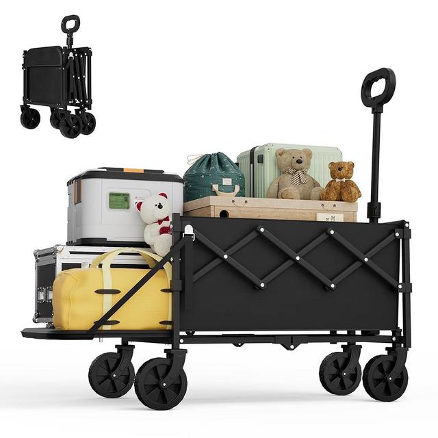 Canpsky Collapsible Wagon with Tailgate, Ultra-Compact & Portable Folding Wagon with 350lbs Capacity, Lightweight Portable Utility Wagon Cart for Shopping Camping Sports Garden (Black)
