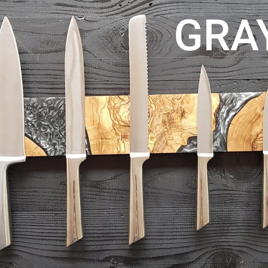 Custom Order Magnetic Knife Rack, Resin and Olive Wooden Knife Holder, Epoxy and Wood Knife Bar, Knife Block and Storage For Wall, Engraving