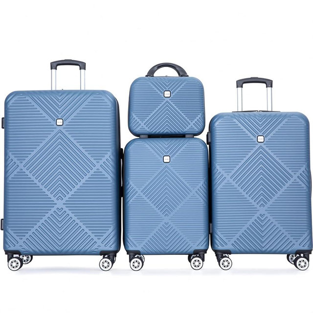 Tripcomp Luggage 4 Piece Set, Hardshell ABS Suitcase Set with Double Spinner Wheels, Lightweight Durable Large Luggage set, Carry On and Checked Travel Luggage, Blue