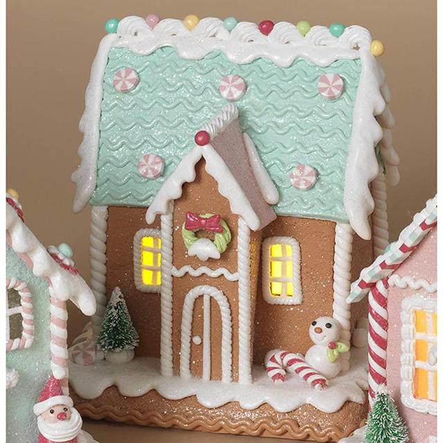 One Holiday Way 7-Inch Lighted Miniature Christmas Snowman Pastel Gingerbread House Figurine with Candy Accents – LED Light Up Village Cottage Tabletop Desk Decoration – Festive Winter Home Decor
