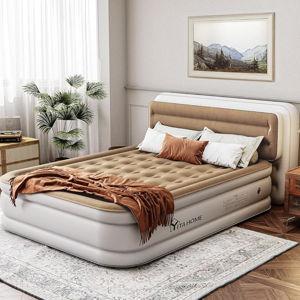 YITAHOME 18'' Flocked Top Queen Air Mattress with Pump and Banded Headboard, Durable Inflatable Bed, Blow-Up Mattress for Indoor and Outdoor Use, Brown