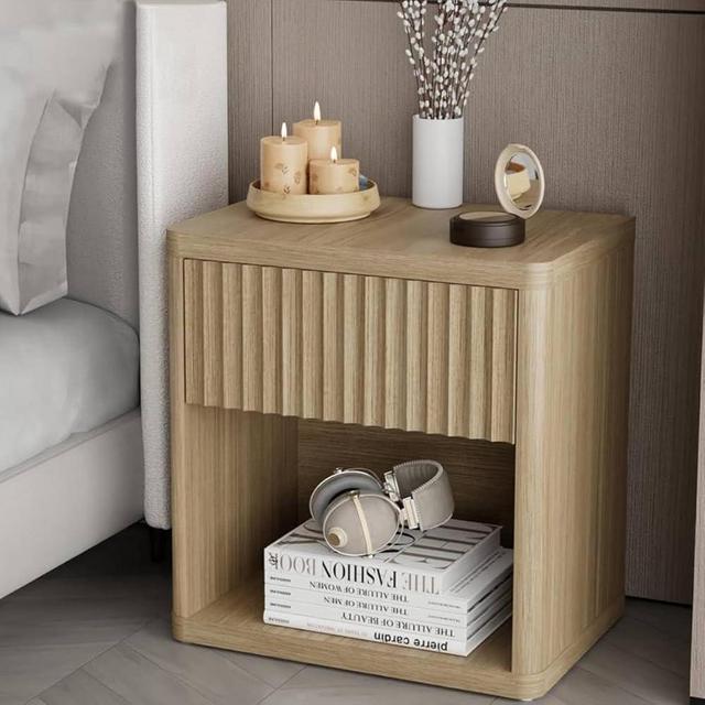 Siminute Large Modern Nightstand with Drawer Storage 22.8Inch Wide Fluted Bedside Table End Table for Bedroom, Living Room, Sofa, Couch, Home Office，Mid Century Bed Stands, Natural Color