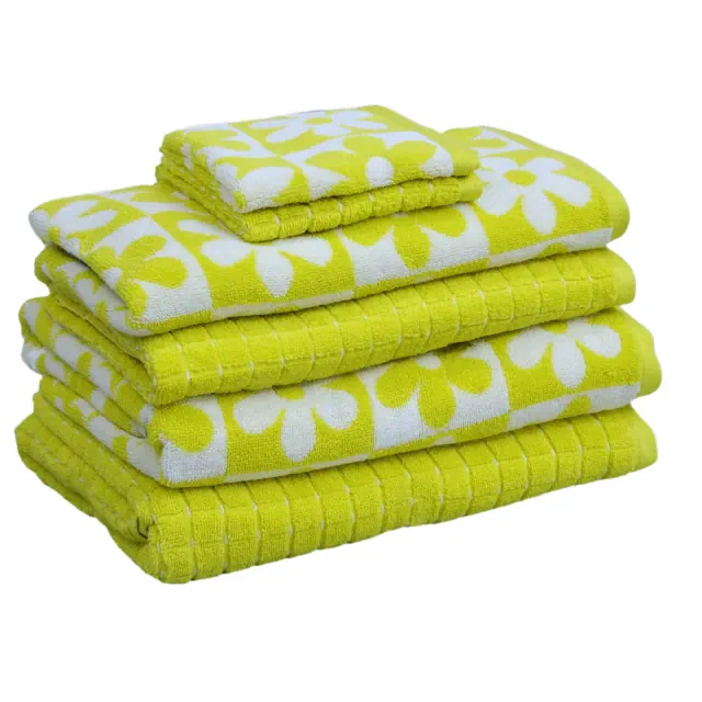 6pc Bath Towel Set Yellow Checkered Daisy - Kapoor Home