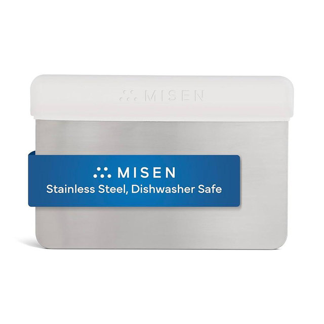 Misen Stainless Steel Bench Scraper - Versatile Food Scraper with Walnut Handle - Ideal for Kitchen, Pastry & Dough - Durable Cutting Board Scraper Tool - Effortless Transfer into Pots & Pans - White