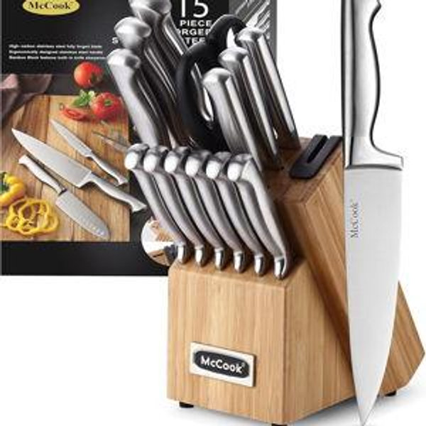 McCook® Knife Sets,German Stainless Steel Knife Block Sets with Built-in Sharpener