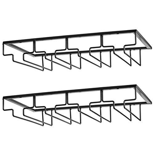 Wine Glass Rack - Under Cabinet Stemware Wine Glass Holder Glasses Storage Hanger 2 Pack Metal Organizer for Bar Kitchen 4 Rows Black