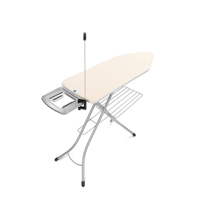 Brabantia Size C Ironing Board (49 x 18in) 7 Height Options, Solid Steam Iron Rest Holder & Linen Rack & Cord Holder (Ecru) Non-Slip Feet, Anti-Collapse Child Locks