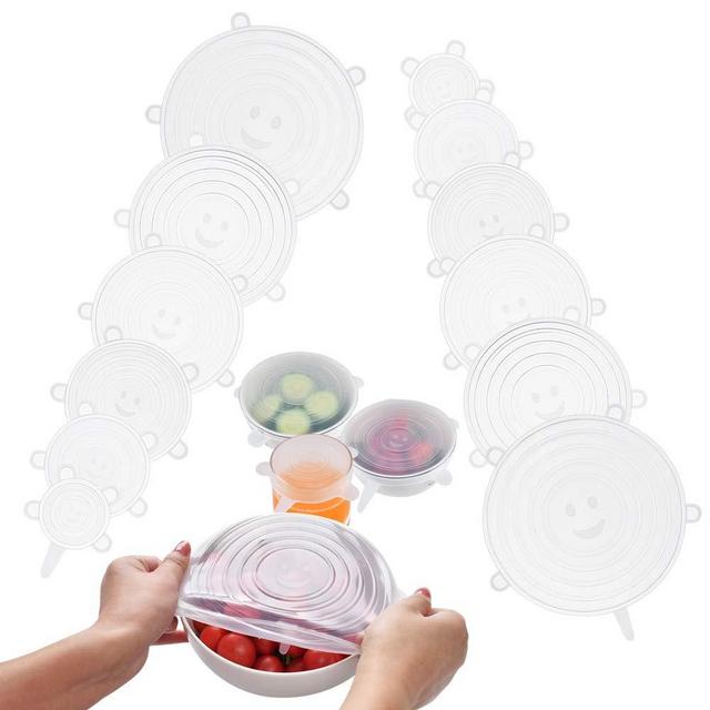 Silicone Stretch Lids, PAIU 12 Pack Reusable Durable Food and Bowl Covers 6 Sizes to Meet Most Containers, Silicone Covers for Microwave, Dishwasher & Freezer to Keep Food Fresh