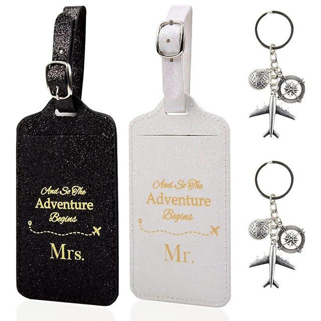 Luggage Tags for Travel Suitcases, 2 Pack PU Leather Luggage Tags for Men Travel Women with Full Privacy Cover and Fashion Keychain Personalized Cute Bag Tags for Luggage Suitcase Tags(Solid Color)