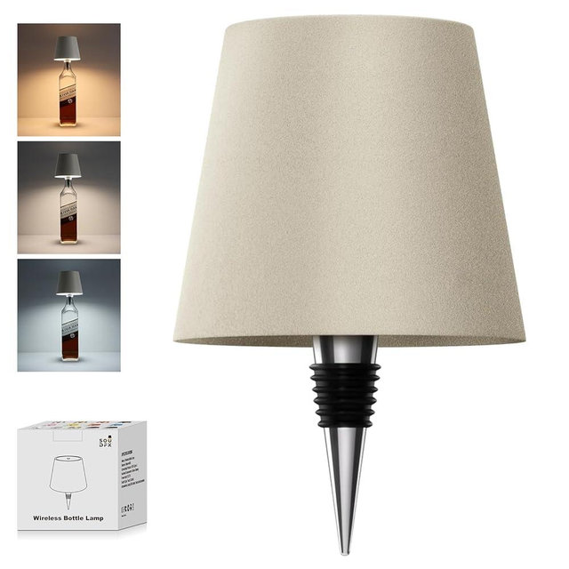 SOUDFK Wireless Bottle Lamp, 2025 New 3 Color Rechargeable Wine Bottle Lights for Bars Restaurants (Gray, 1PC)