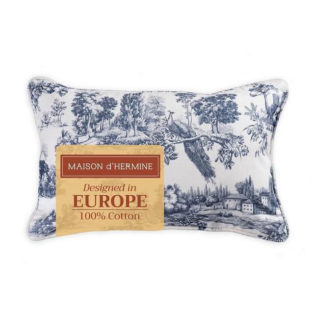 Maison d' Hermine Decorative Pillow Covers 12x20 Inch Rectangle 100% Cotton Throw Pillow Covers with Invisible Zipper Cushion Case for Living Room Couch, Chair, Sofas, Bedroom, Home (Trianon - Blue)