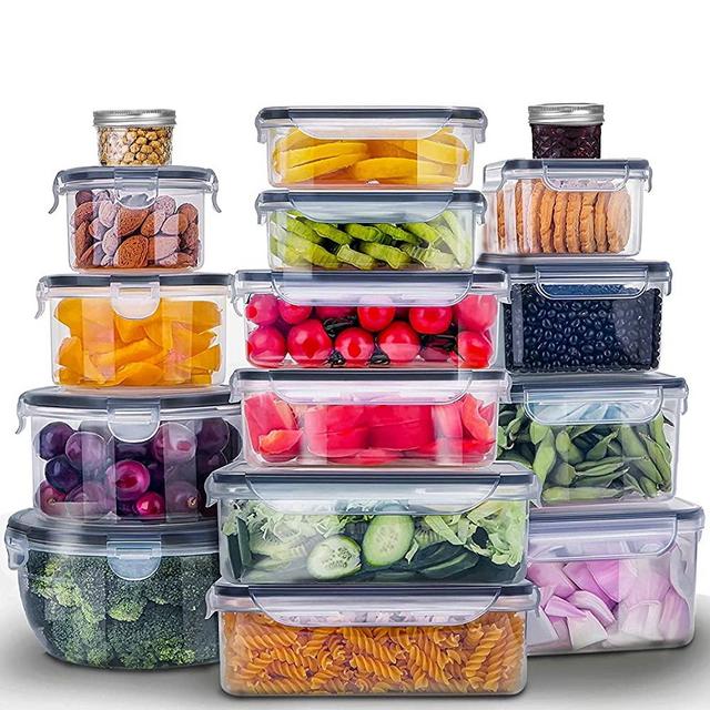 32 Pieces Food Storage Containers With Lids（Plastic Containers + Mason Jars) BPA-Free & Leak Proof Food Container Set Plastic Meal Prep Containers Airtight Glass Lunch Boxes With 2 Pack Canning jars