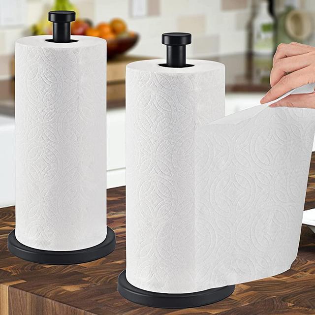 AOSION 2 Pack Paper Towel Holder, Stainless Steel Paper Towel Holder Countertop,Paper Towel Stand for Kitchen, Bedroom, Bathroom (Black)