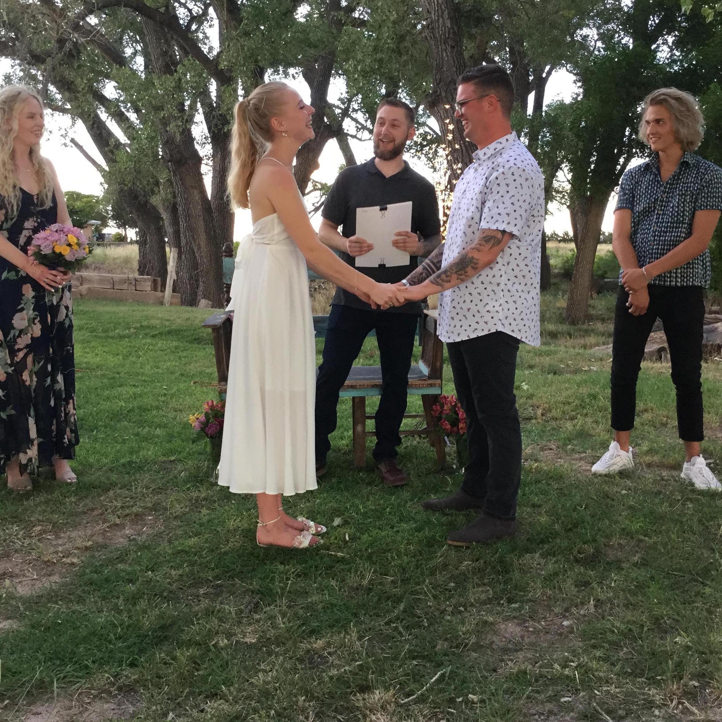 Sara's brother, Chris who became ordained for their ceremony, offering a wonderful speech and vows. Also standing in as an impromptu wedding party is Sam's brother Noah and Chris's girlfriend Claire.