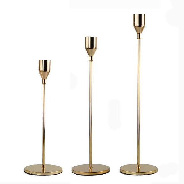 R STAR Set of 3 Gold Candlestick Stand, Wedding/Dinning Table Decorative Candle Holder, Golden Candlelight Dinner Candle Holder Ornaments(S+M+L)