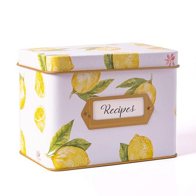 Heart & Berry Lemon Recipe Box with 24 4x6 Recipe Cards and 12 Dividers - Recipe Cards and Box Set - Recipe Tin for 4 X 6 Inches Recipe Cards