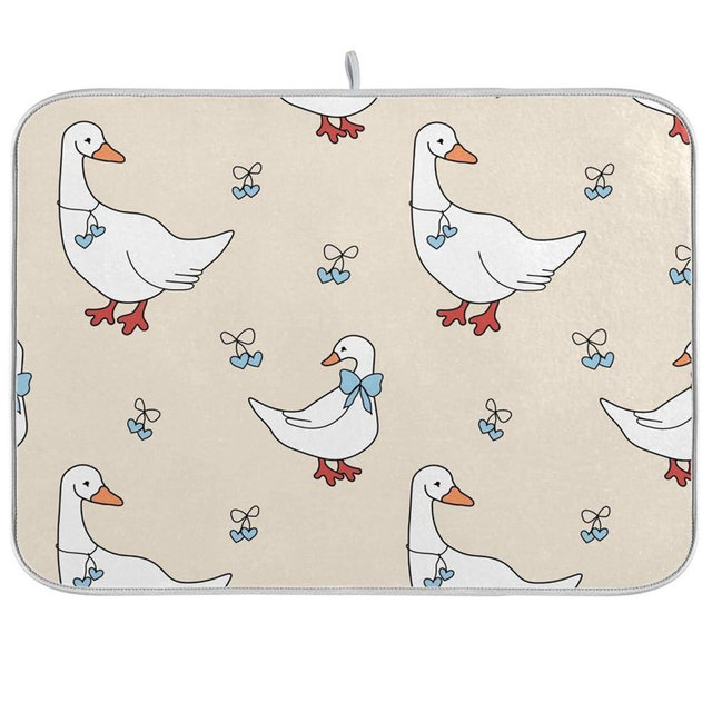 Goose Blue Hearts and A Bow Dish Drying Mat for Kitchen Counter 18x24 inch Super Absorbent Drying Mat Large Dish Drying Mats for Kitchen Countertop Protector Dishes Pad