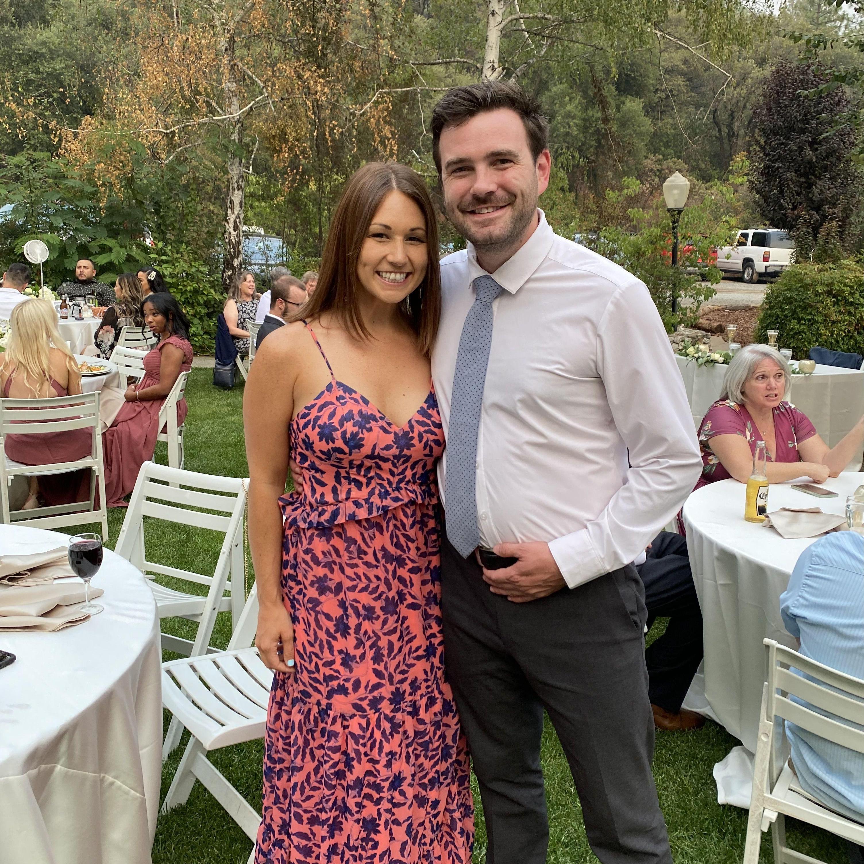 At a friend's wedding - I caught the bouquet that night!