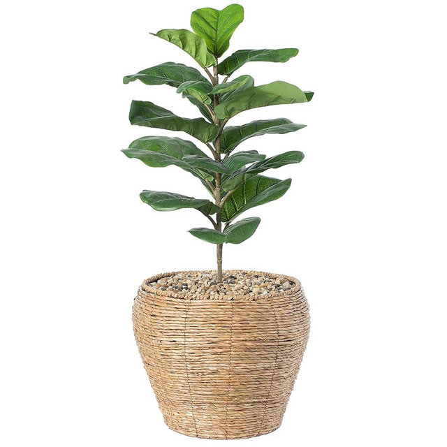 Vintiquewise Woven Round Flower Pot Planter Basket with Leak-Proof Plastic Lining - Large