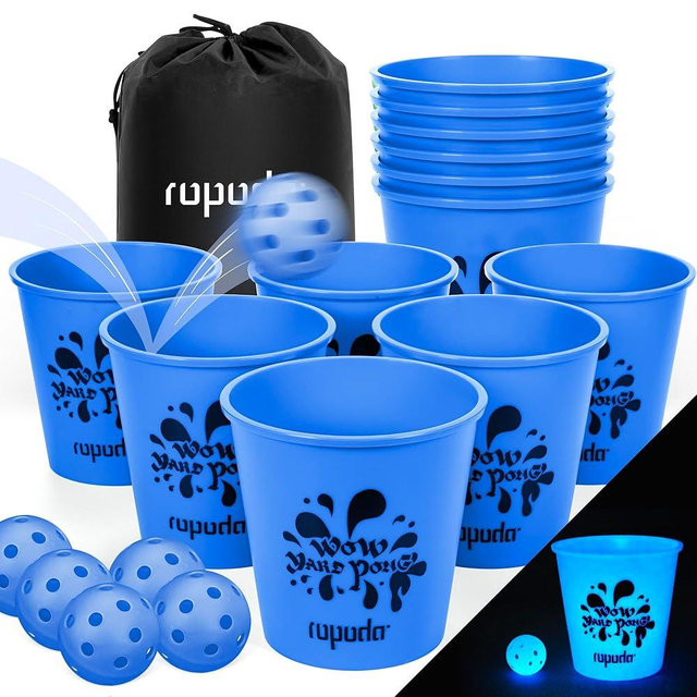 ropoda Giant Yard Pong,Yard Games with Durable Buckets and Balls, Outdoor Game with Carry Bag for The Beach,Lawn, Great Gift Choice for Families（Blue）