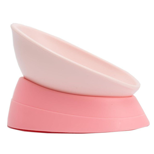 Bulldog Bowl Anti-Slip Dog Cat Dish Detachable Rubber Dog Bowl Pet Sterile Tilted Pet Feeder Slope Base (Pink, 3.5 Cup (Medium/Large Dog))
