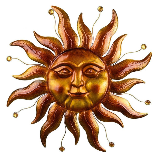 VESTCDF Metal Sun Wall Art Decor Outdoor 26'', Large Gold Sun Wall Decor Garden Metal Art Outside Hanging for Living Room, Bedroom, Fence, Yard, Porch, Balcony and Patio Decorations