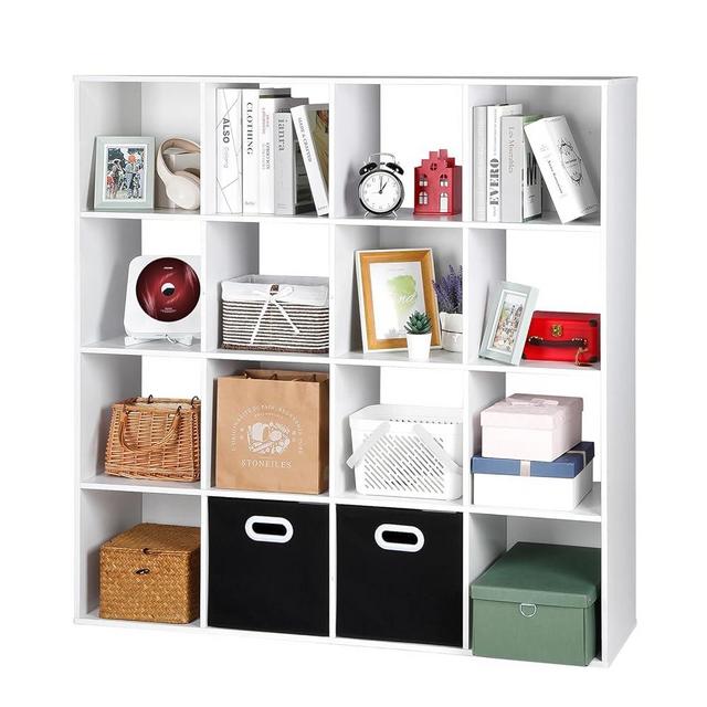 PACHIRA E-Commerce 16 Cube Storage Organizer, Toy Storage Shelf, White Wooden Storage Organizer Bookcase Fits 11“x11”x11“ Storage Bin, Bookshelf System Display Compartments, Sturdy Room