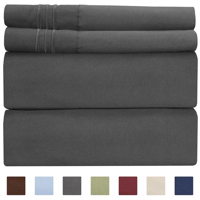 King Size Sheet Set - 4 Piece - Hotel Luxury Bed Sheets - Extra Soft - Deep Pockets - Easy Fit - Breathable & Cooling Sheets - Wrinkle Free - Comfy - Dark Grey Bed Sheets - Kings Sheets - 4 PC