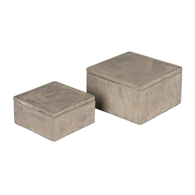 Bloomingville Square Decorative Cement Storage with Lids, Grey, Set of 2