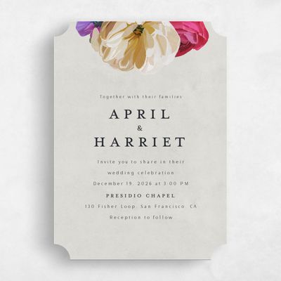 Grey Ticket Wedding Invitation - Wildrose Portrait