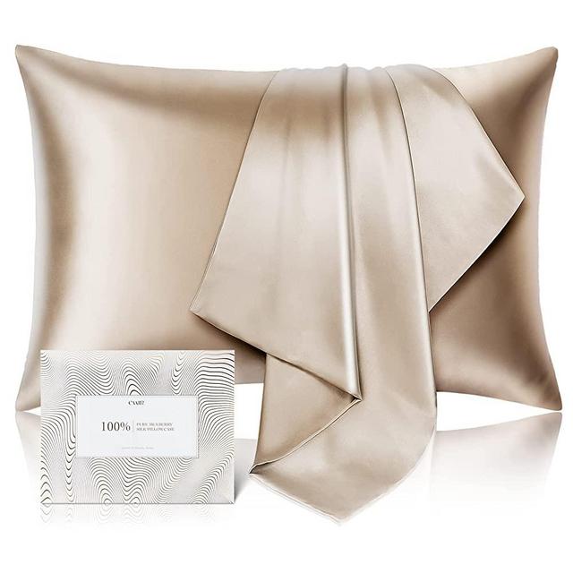 100% Pure Mulberry Silk Pillowcase for Hair and Skin - Allergen Resistant Dual Sides 19 Momme 600 Thread Count Silk Bed Pillow Cases with Hidden Zipper,Standard Size,Taupe