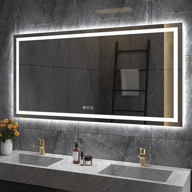 Amorho LED Bathroom Mirror 60"x 30" with Front Light and Backlight, Large Vanity Mirrors for Wall, Anti-Fog, ShatterProof, Memory, 3 Colors, ETL Listed