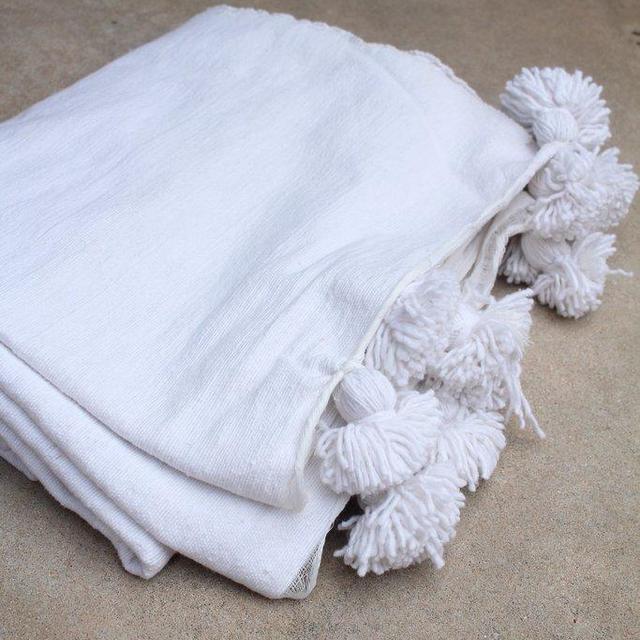 Pom Pom Blanket - Solid White