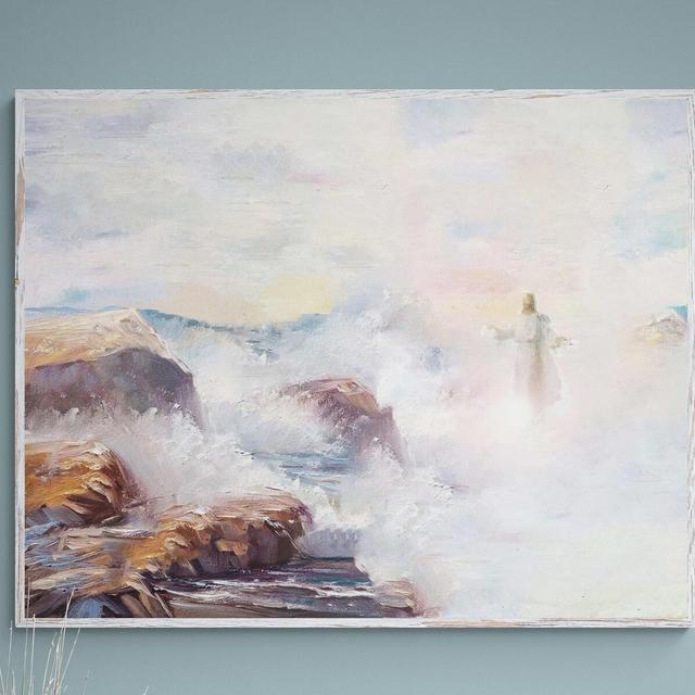 Jesus Walking on Water, Modern Christian Wall Art, Ocean Painting Landscape Art, Jesus Walking on Beach, Jesus Art Modern, Biblical Painting